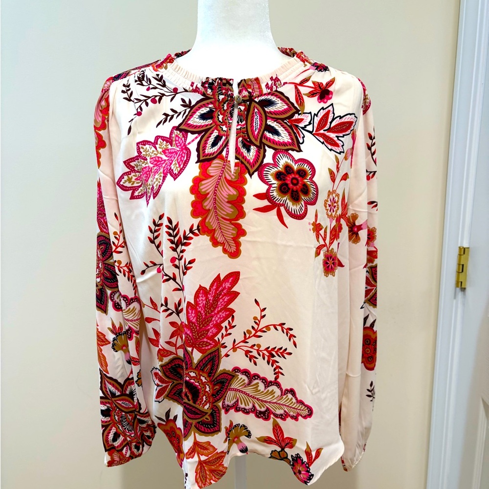 LOFT Garden Pleated Neck Blouse
